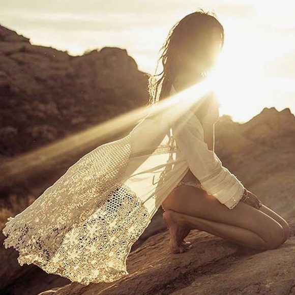 ANNA SUI X O'Neill Women's Wanderer Kimono Cover Up white lace eyelet S - Picture 3 of 7